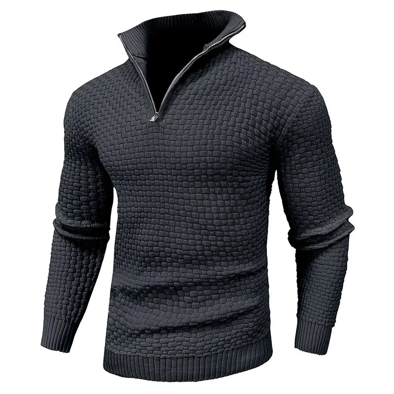 Men's Quarter-Zip Sweater Polo Zip Up Pullover Cable Knit Turtleneck Tops Long Sleeve