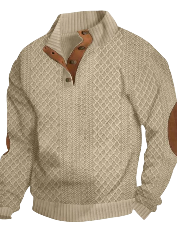 Men's Colorblock Patchwork Jacquard Button Front Sweatshirt, Regular Fit Casual Long Sleeve Stand Collar Sweatshirt for Fall & Winter, Fashion Men's Knitwear for Daily Wear