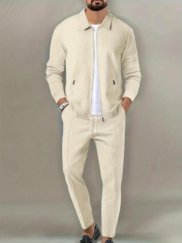 Men's Plain Zip Up Jacket & Drawstring Waist Pants Tracksuit Set, Men's Sportswear for Gym Workout Running, Casual Gym Wear, Tracksuit Outfit, Athletic Tracksuit, Casual Activewear, Gym Clothes Set, Athleisure Wear Set