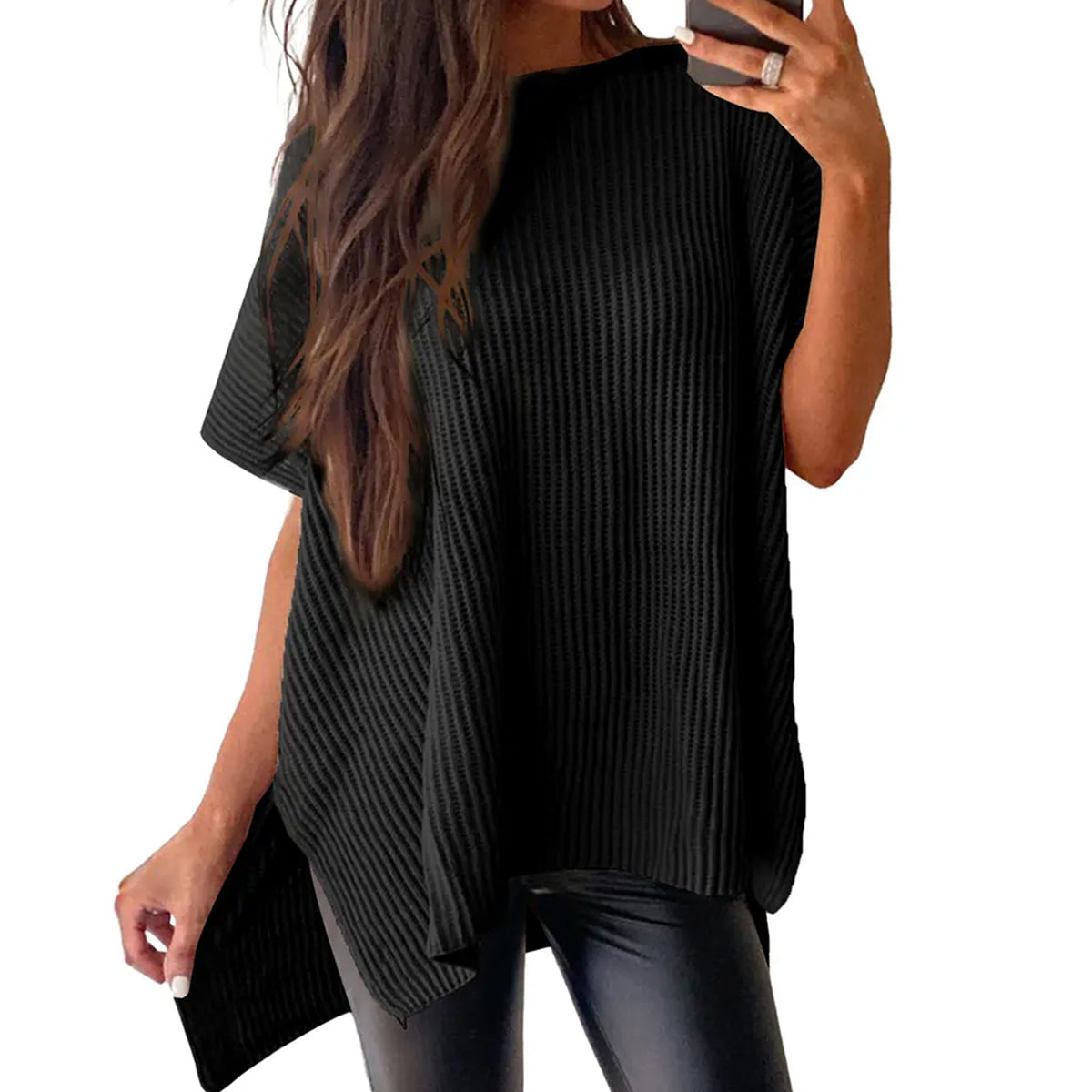 🔥Hot Sale💥 - Women's Round Neck Batwing Short Sleeve Loose Knit Top