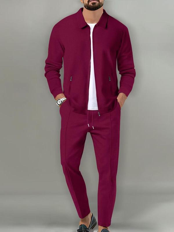 Men's Plain Zip Up Jacket & Drawstring Waist Pants Tracksuit Set, Men's Sportswear for Gym Workout Running, Casual Gym Wear, Tracksuit Outfit, Athletic Tracksuit, Casual Activewear, Gym Clothes Set, Athleisure Wear Set